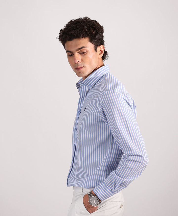 White & Navy Thick Striped Shirt (Slim Fit)