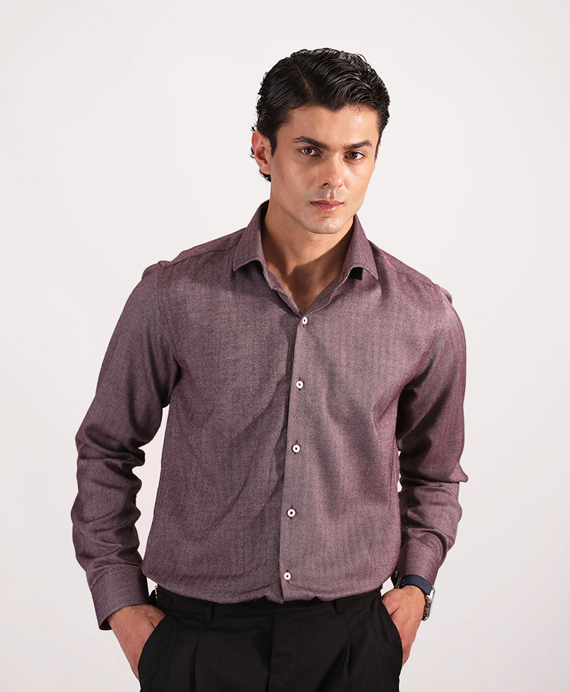 Maroon Herringbone Shirt (Slim / Modern Fit)