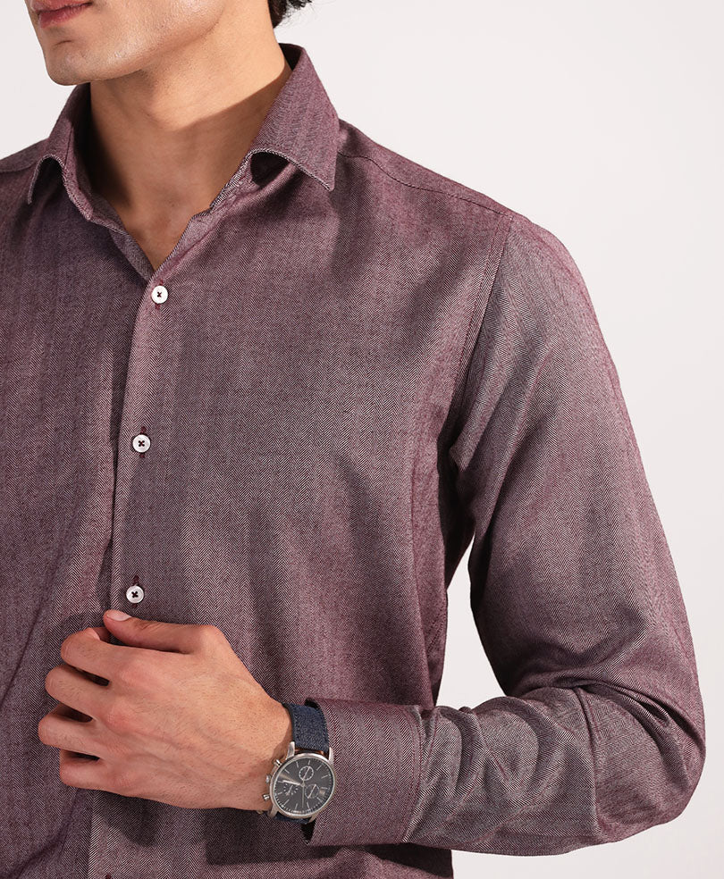 Maroon Herringbone Shirt (Slim / Modern Fit)