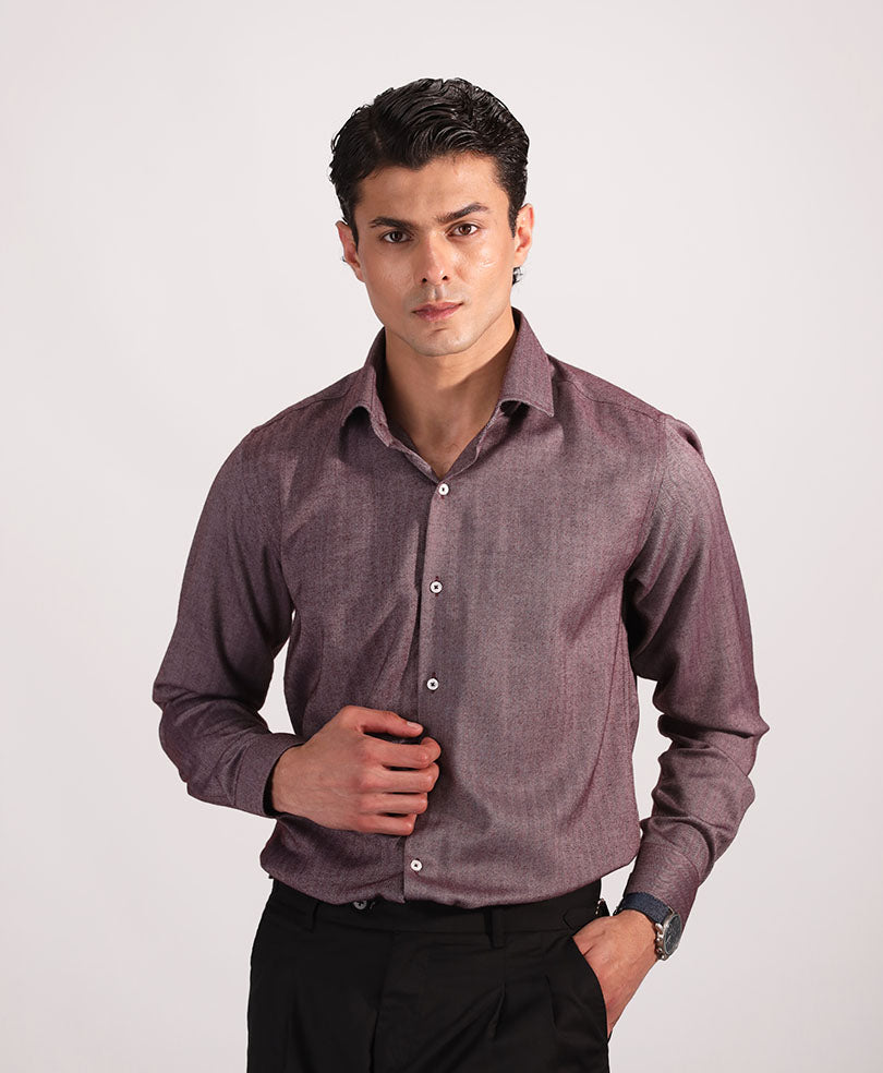 Maroon Herringbone Shirt (Slim / Modern Fit)