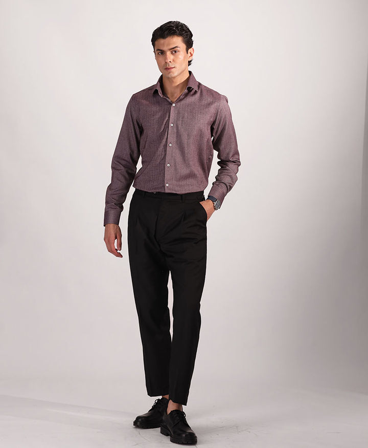 Maroon Herringbone Shirt (Slim / Modern Fit)