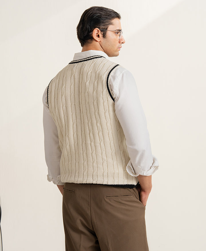 OFF White Cable Knit Sleeveles Sweater