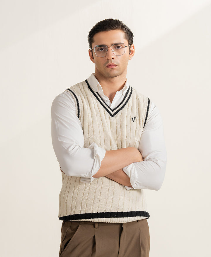 OFF White Cable Knit Sleeveles Sweater