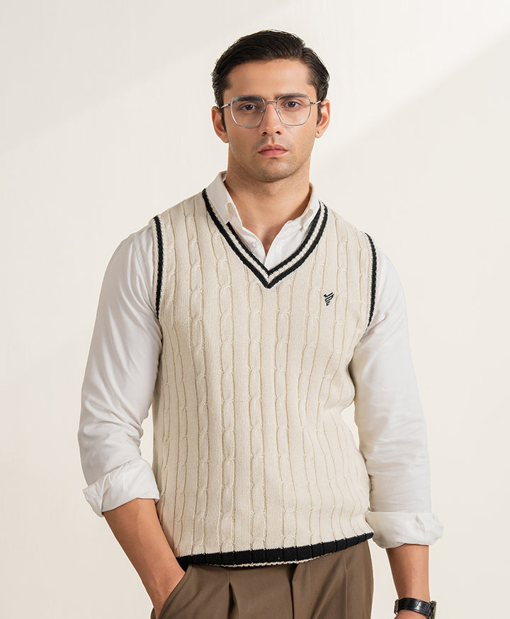 OFF White Cable Knit Sleeveles Sweater