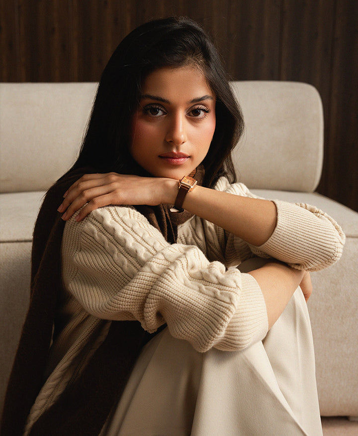 Cream Full Zip Cable Cardigan (Women)