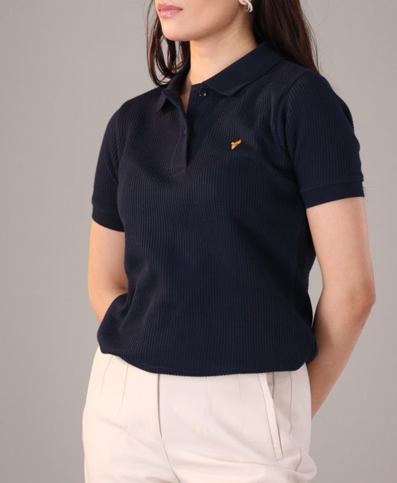 Navy Waffle POLO (Women)