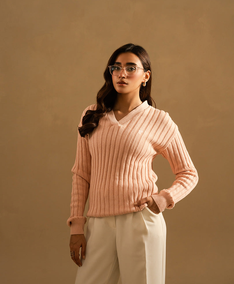 Pink V-Neck Sweater (Women)