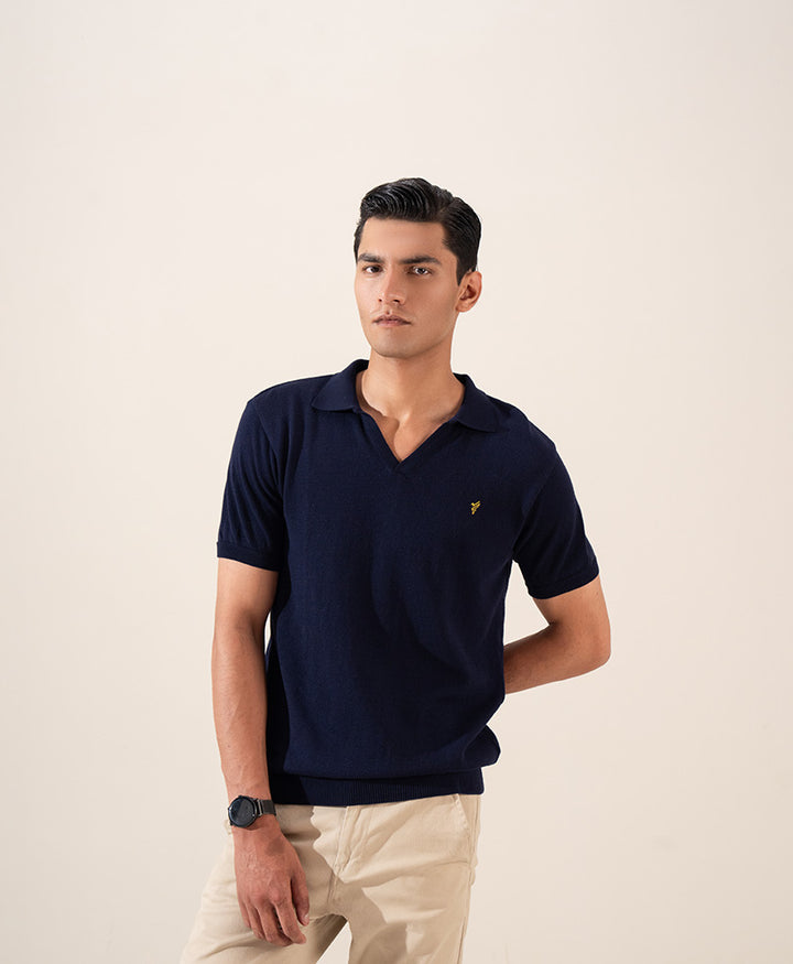 Navy Knitted POLO