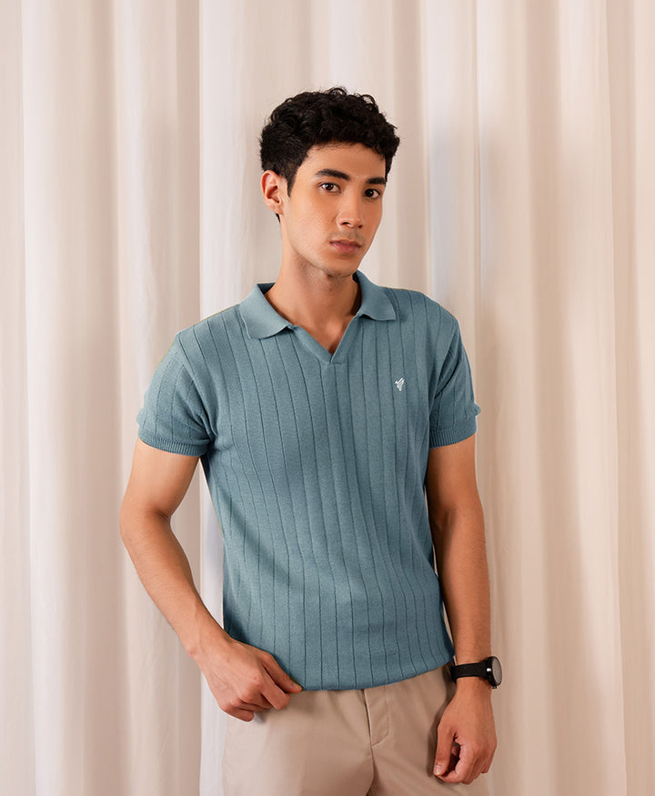 Stone Blue Knitted POLO