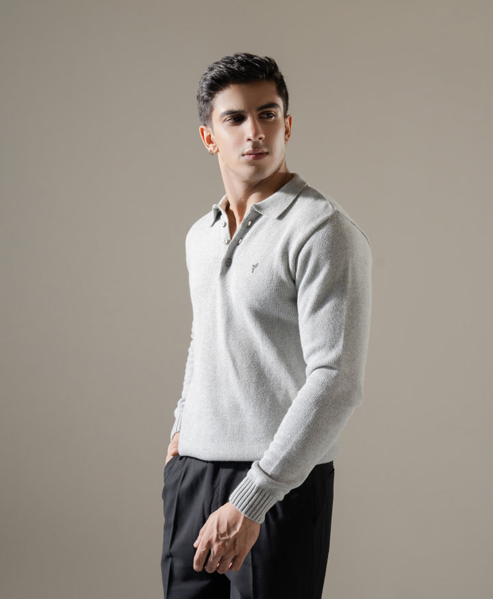 Grey Knitted Full Sleeves POLO