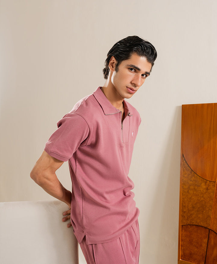 Purple Suave Mock Zip Polo