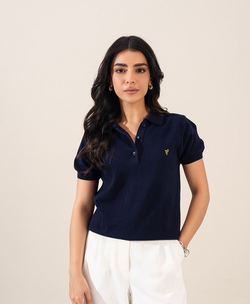 Navy Knit POLO (Women)