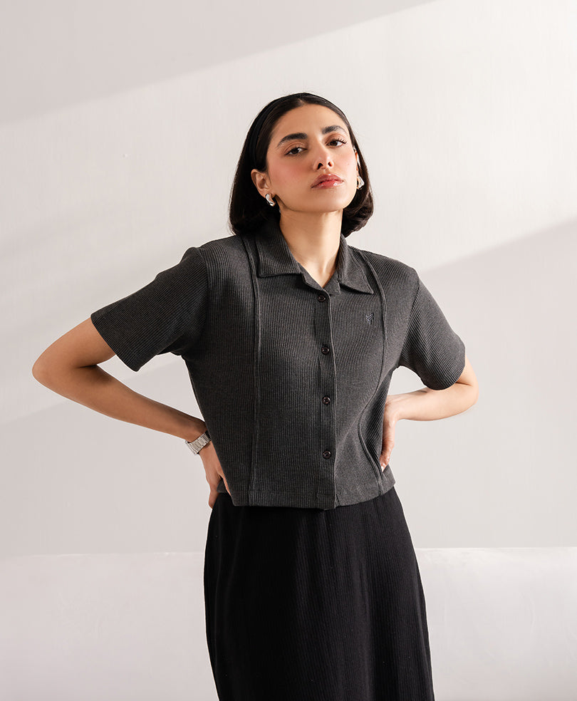 Grey Paneled Cuban Shirts (Women)