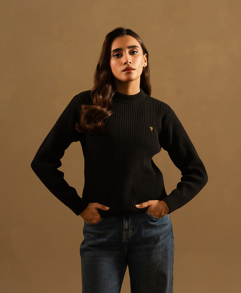 Black Mock Neck Sweater (Women)