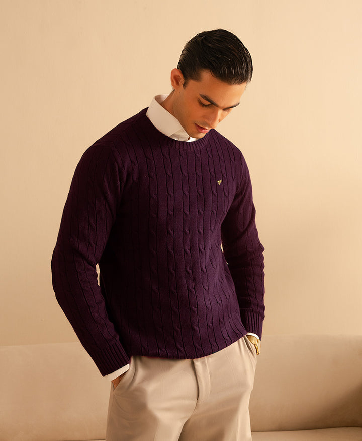 Dk Purple Cable Knit Sweater