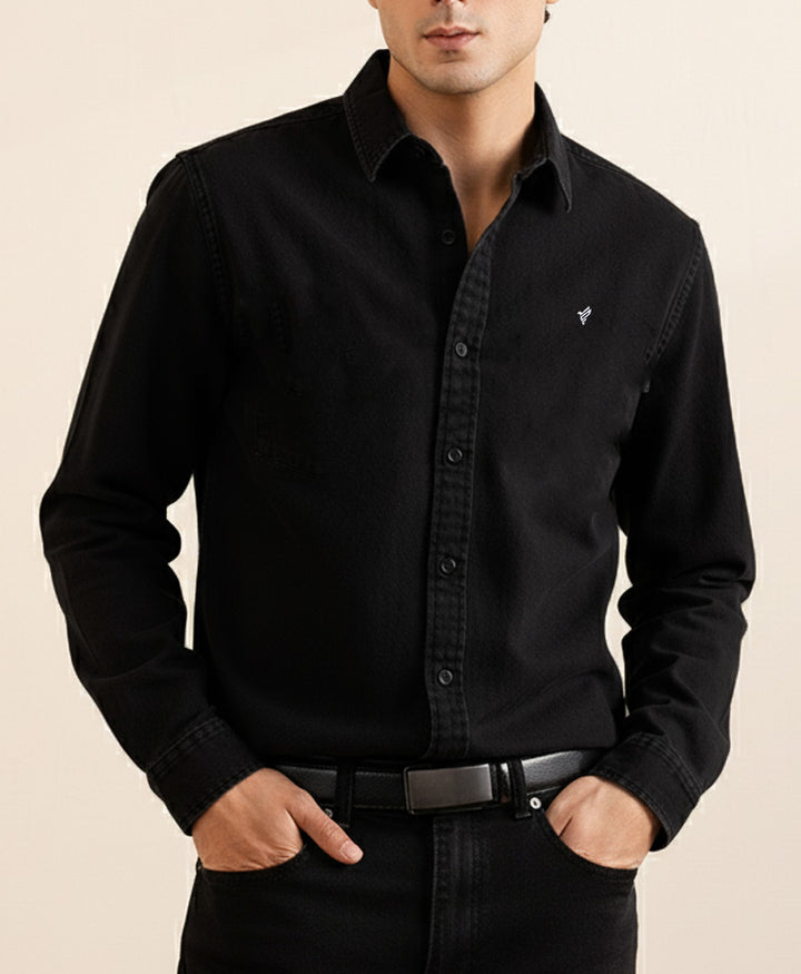 Black Classic Denim Shirt (Regular Fit)