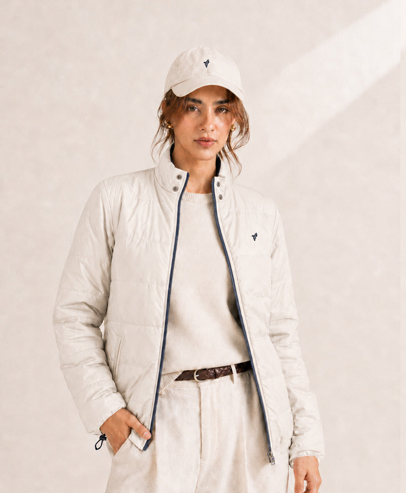 OFF White & Navy Reversible Quilted Jacket (Women)