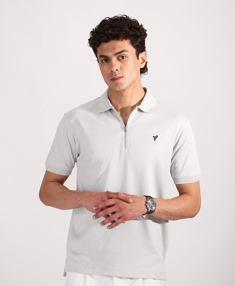 Dawn Blue Interlock Zip POLO