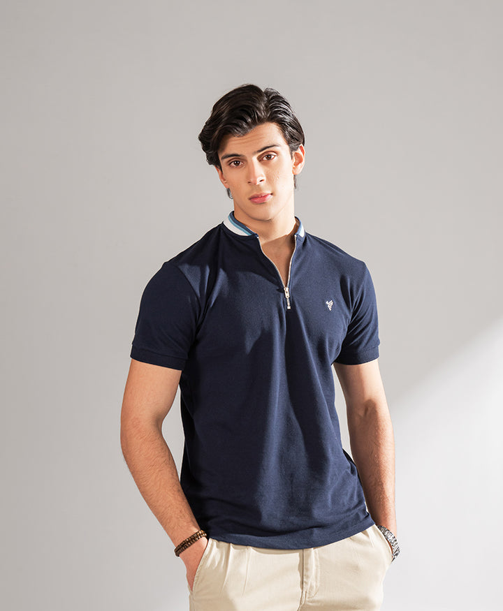 Navy Sports Zip POLO