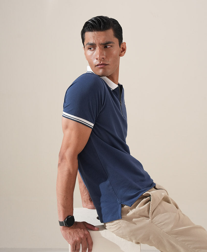 Blue Retro Zip POLO