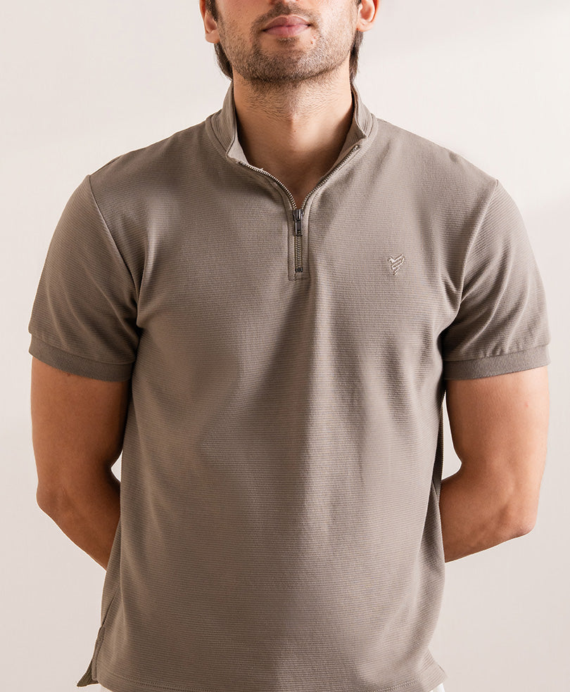 Sand Brown Mock Zip POLO
