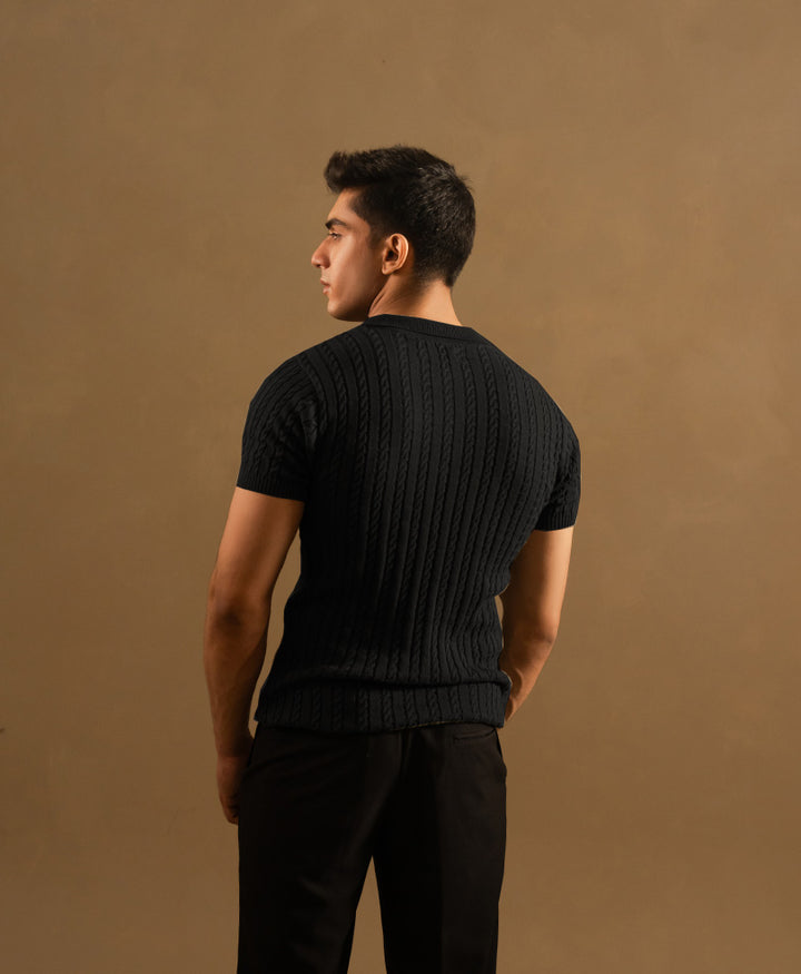 Black Cable Knit POLO