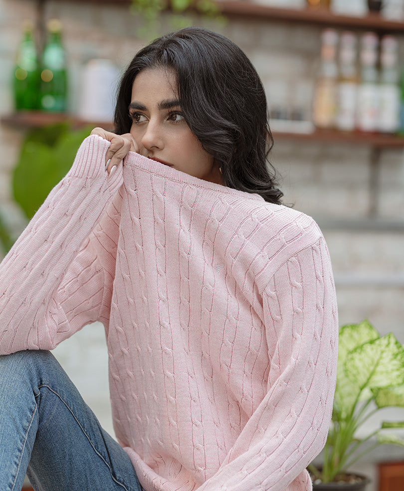 Pink Cable Knit Sweater (Women)