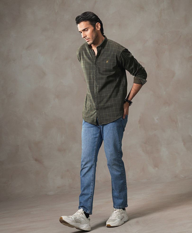 Green Flannel Shirt (Slim Fit)