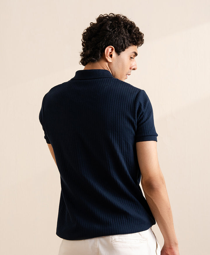 Navy Fine Drop Needle Zip POLO