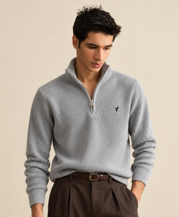Grey Mock Zipper Sweater