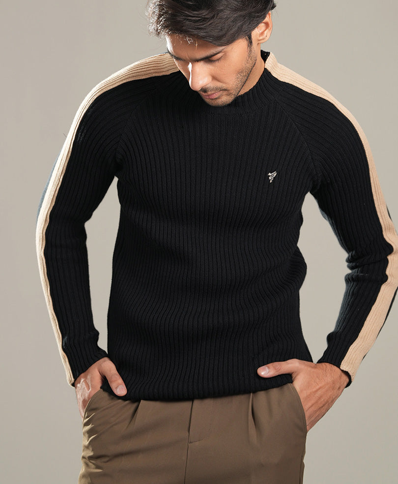 Black & Beige Turtle Neck Sweater