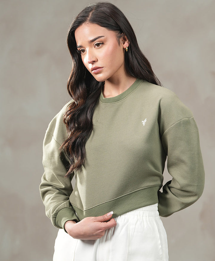 Olive Cropped Sweatshirt (Women)