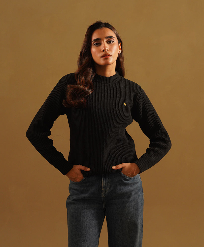 Black Mock Neck Sweater (Women)