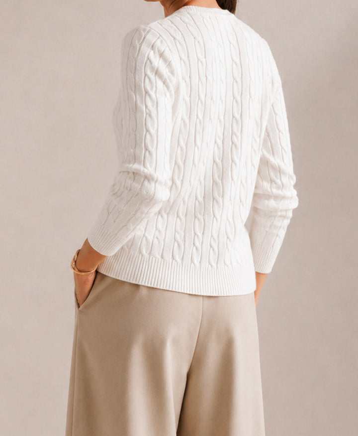 White Cable Knit Cardigan (Women)