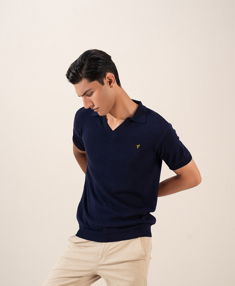 Navy Knitted POLO