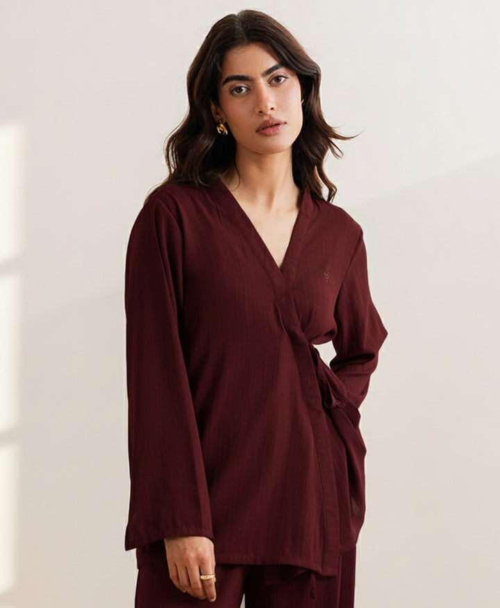Burgundy Line Wrap Shirt (Women)