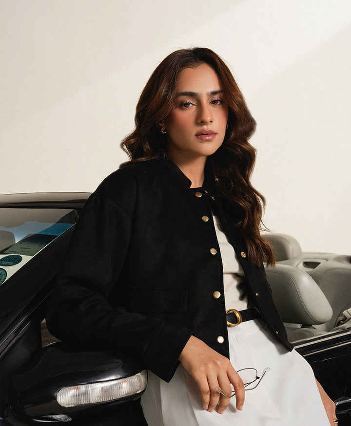 Black Cropped Suede Jacket (Women)