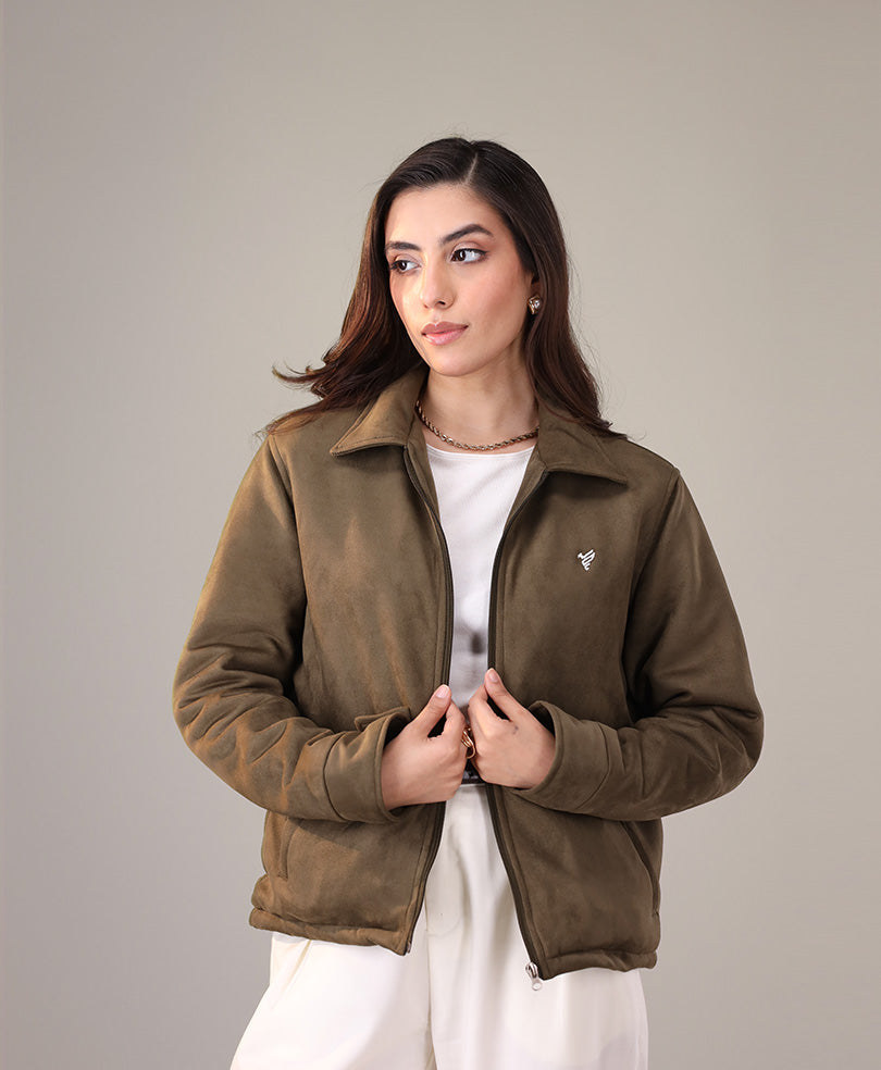 Olive Suede Flight Jacket (Women)