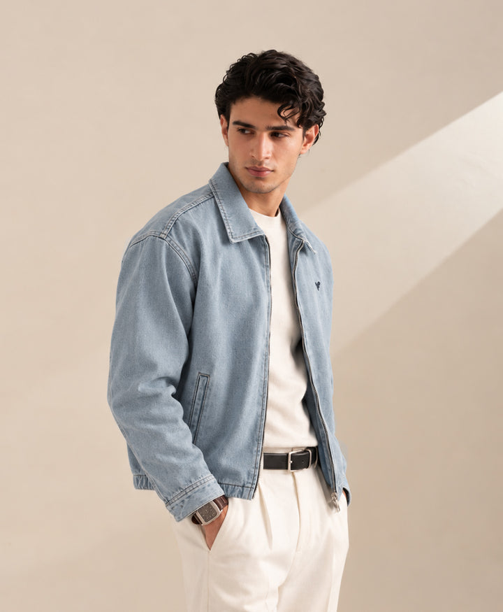 Utility Denim Bomber Jacket