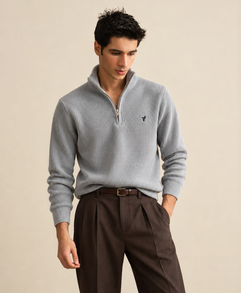 Grey Mock Zipper Sweater