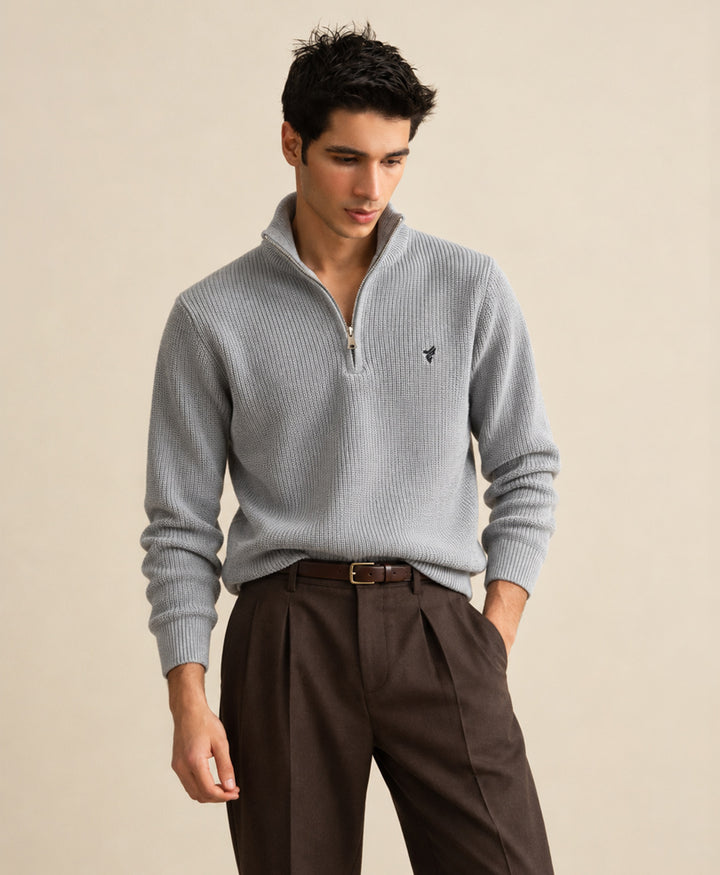 Grey Mock Zipper Sweater