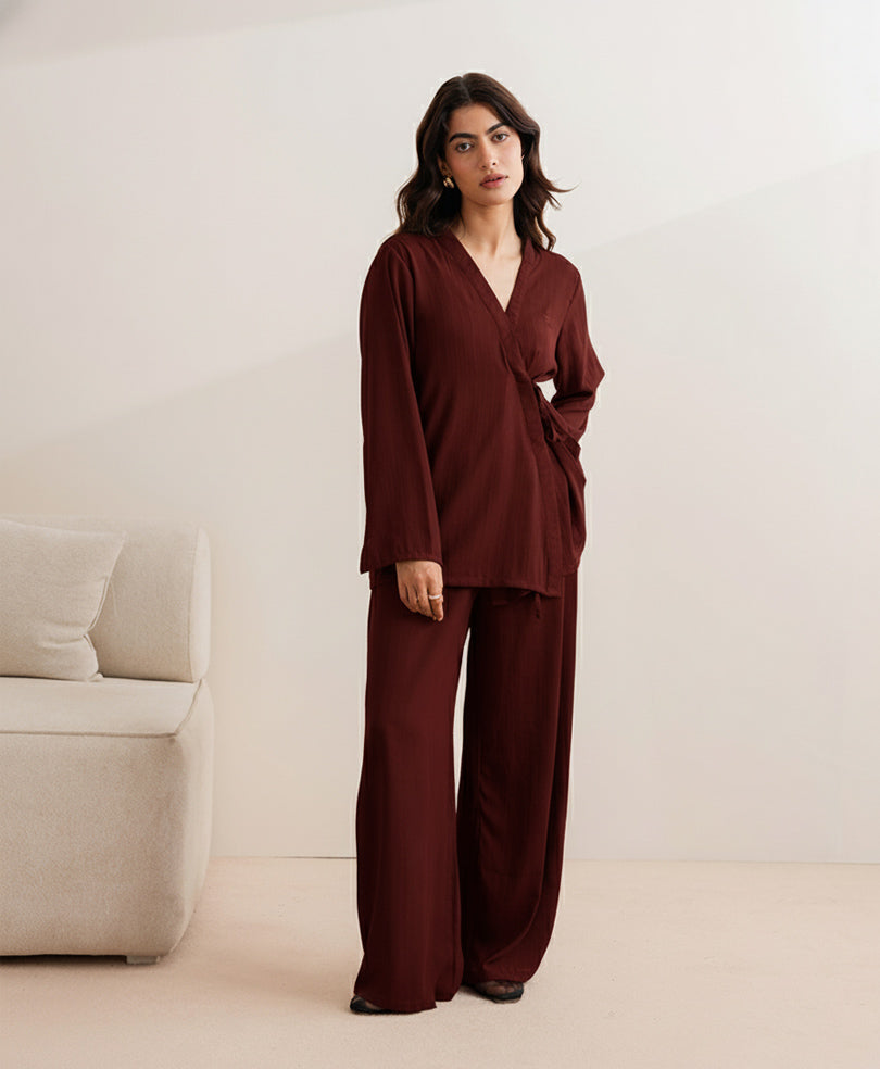 Burgundy Line Wrap Shirt (Women)