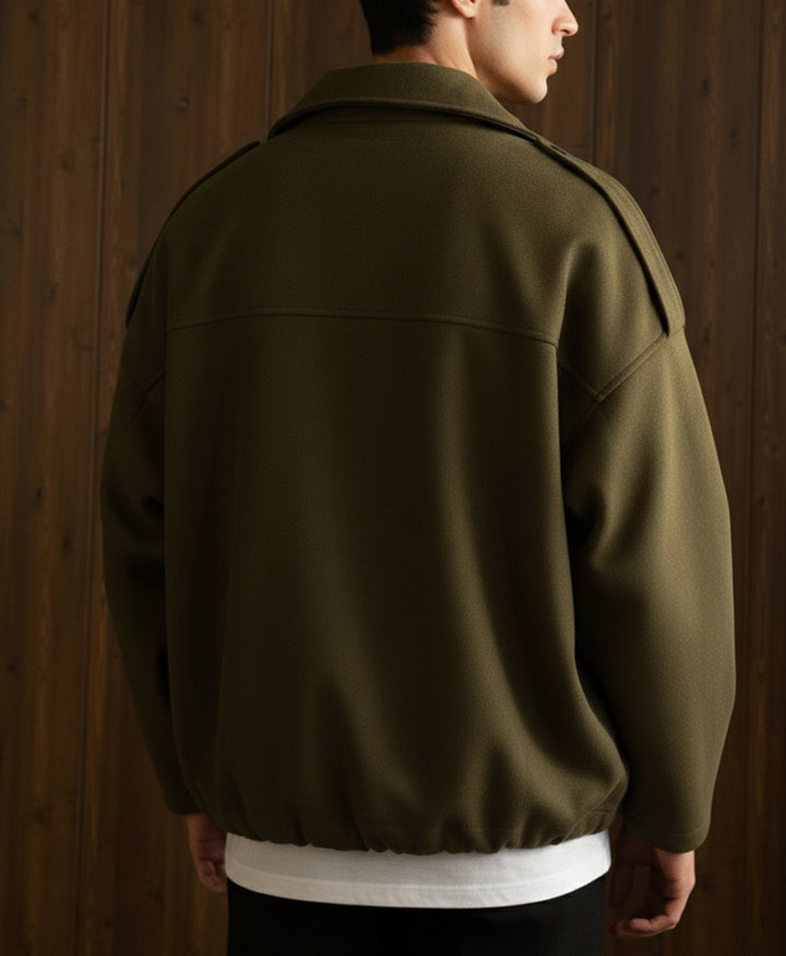Olive Suede Bomber Jacket