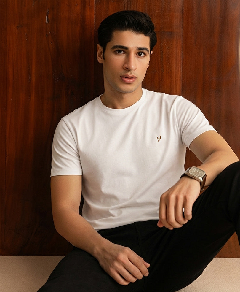 White Basic Crew - Brown