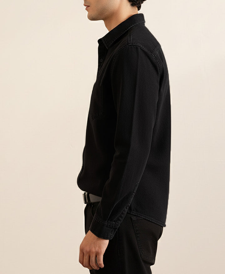 Black Classic Denim Shirt (Regular Fit)