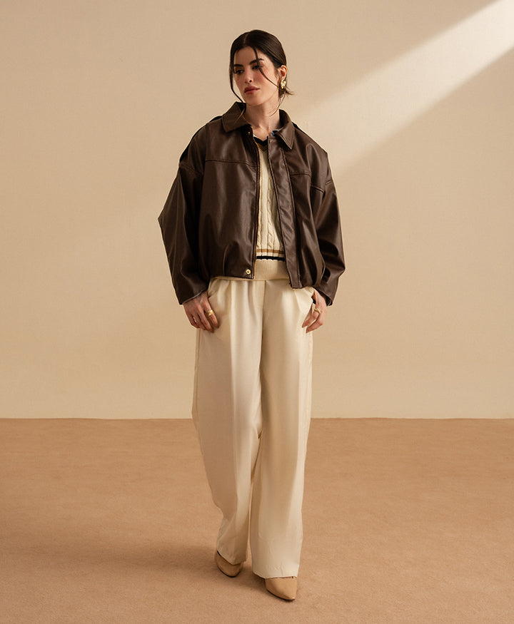 Textured Faux Leather Bomber Jacket (Women)