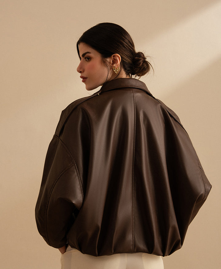 Textured Faux Leather Bomber Jacket (Women)