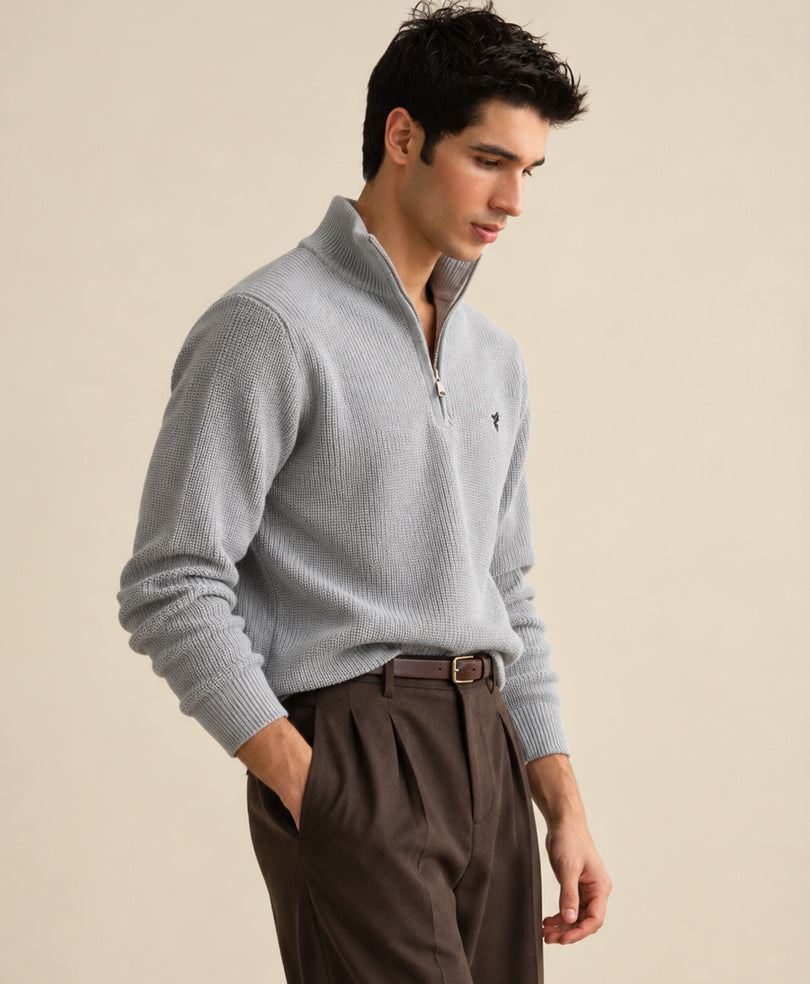 Grey Mock Zipper Sweater