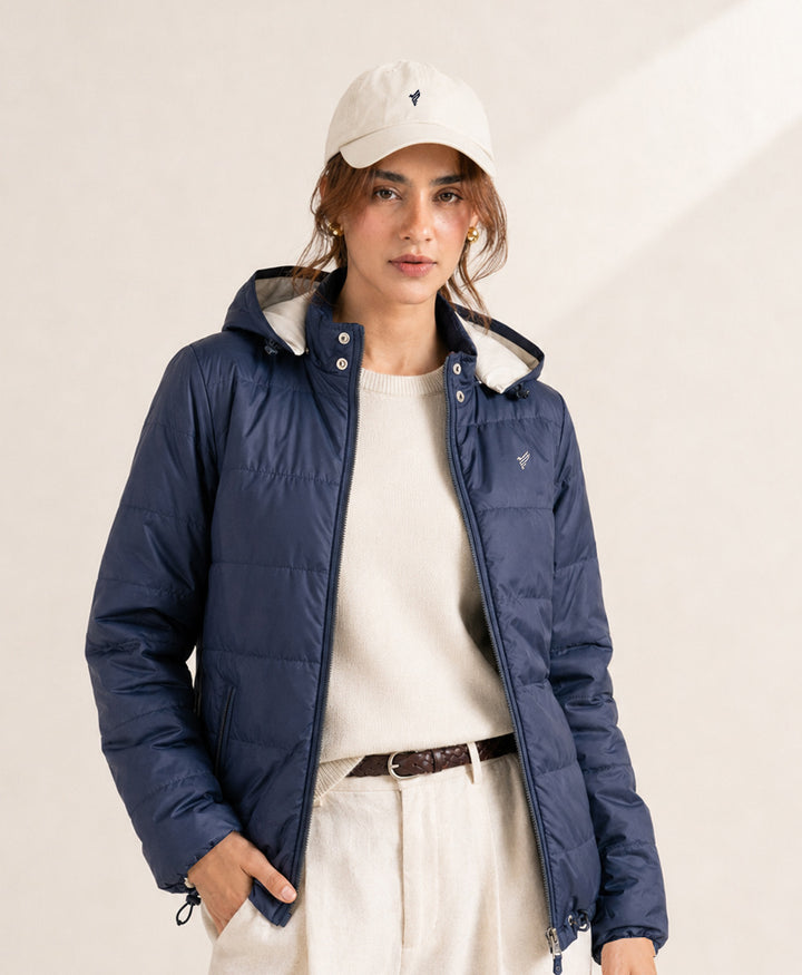 OFF White & Navy Reversible Quilted Jacket (Women)