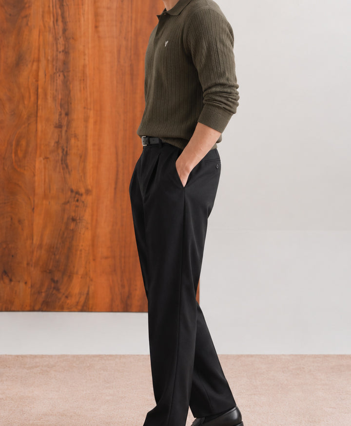 Dk Olive Basic Ribbed POLO Sweater